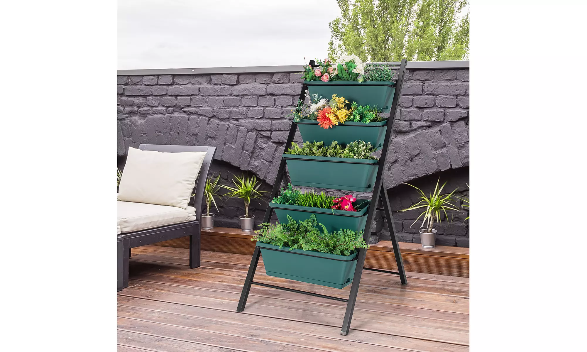5-tier Vertical Garden Planter Box Elevated Raised Bed w/5 Container