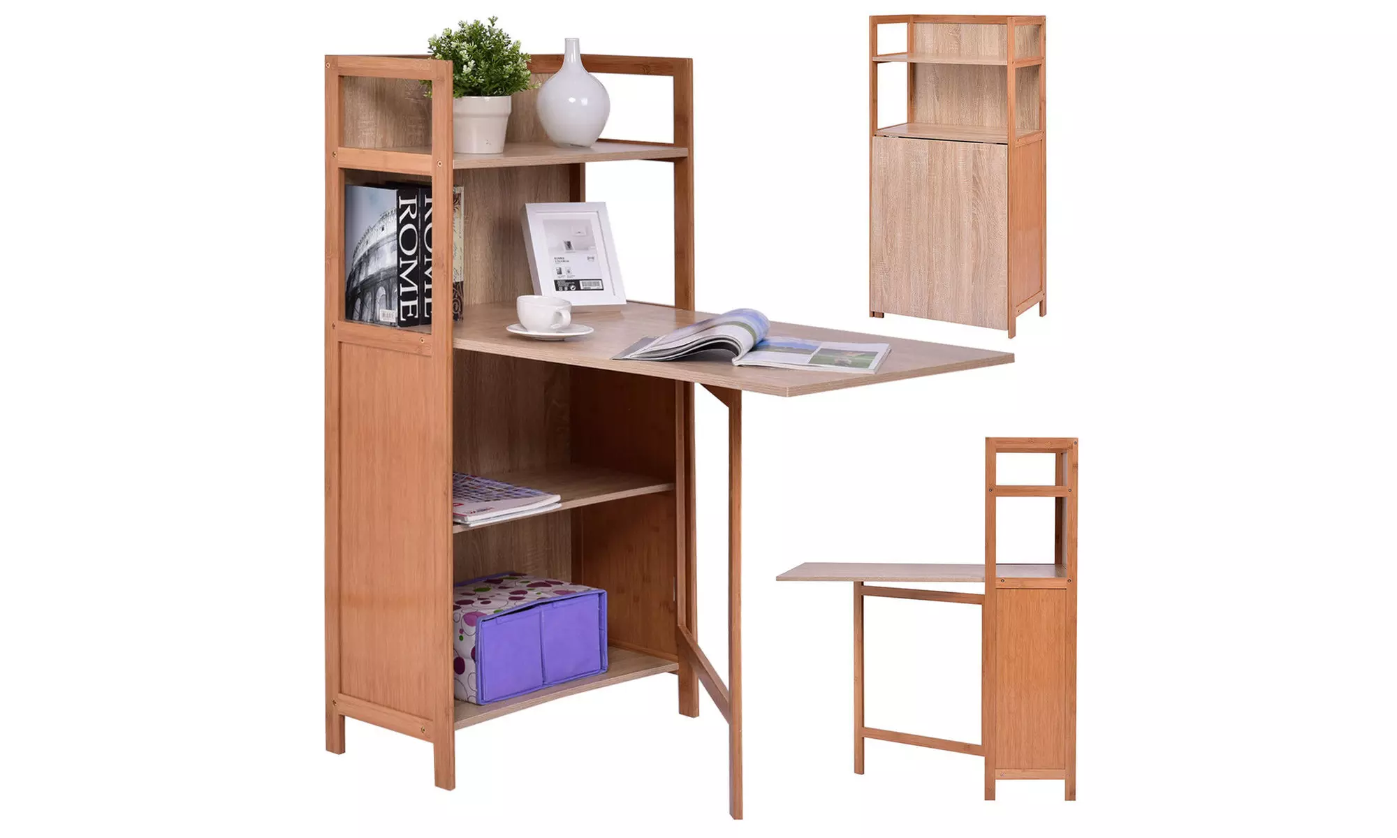 Fold Out Cabinet Folding Desk Convertible Workstation Book Shelf  - Second Medium