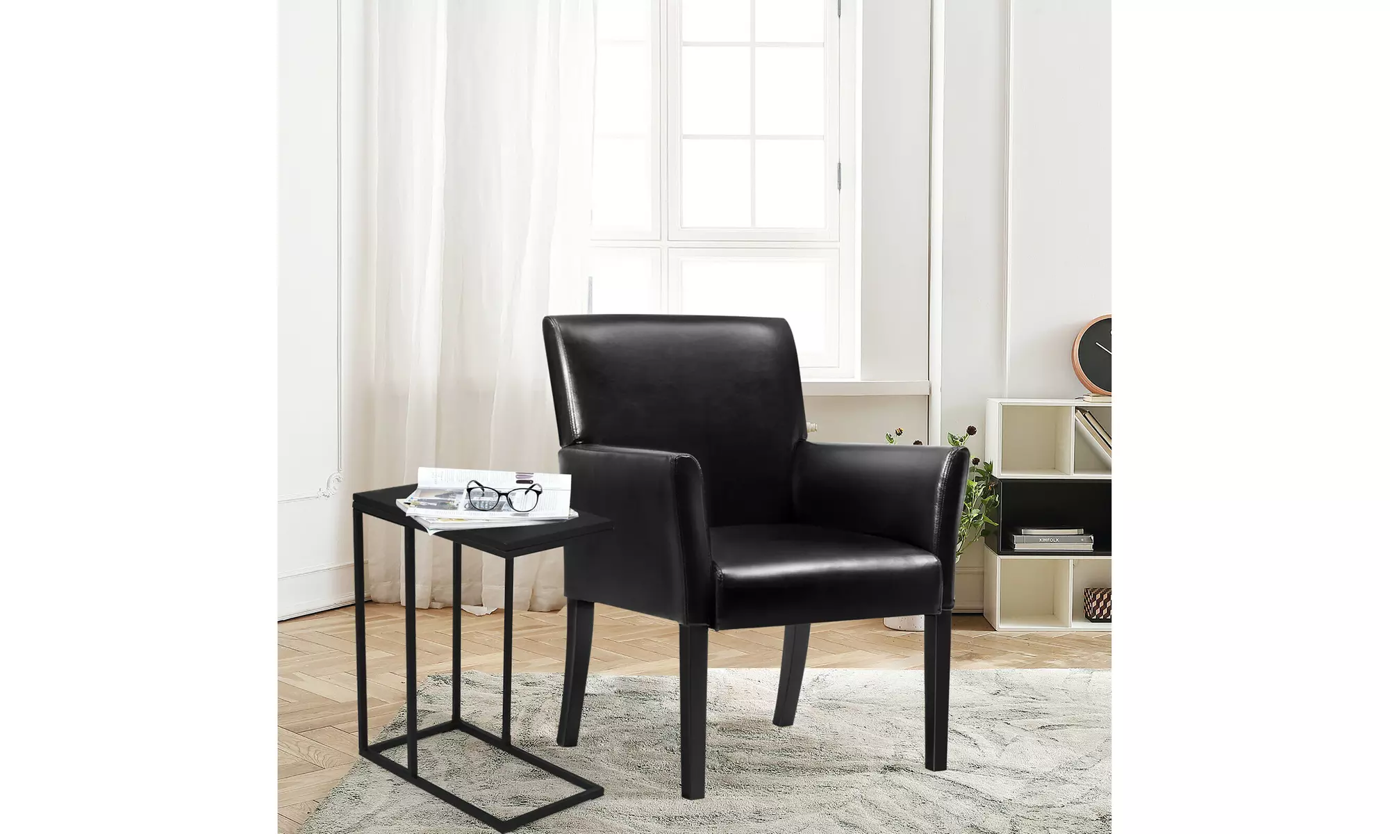 Gorelax C-shaped Side End Table & Reception Arm Chair Set w/Rubber Wood Legs - Primary Image