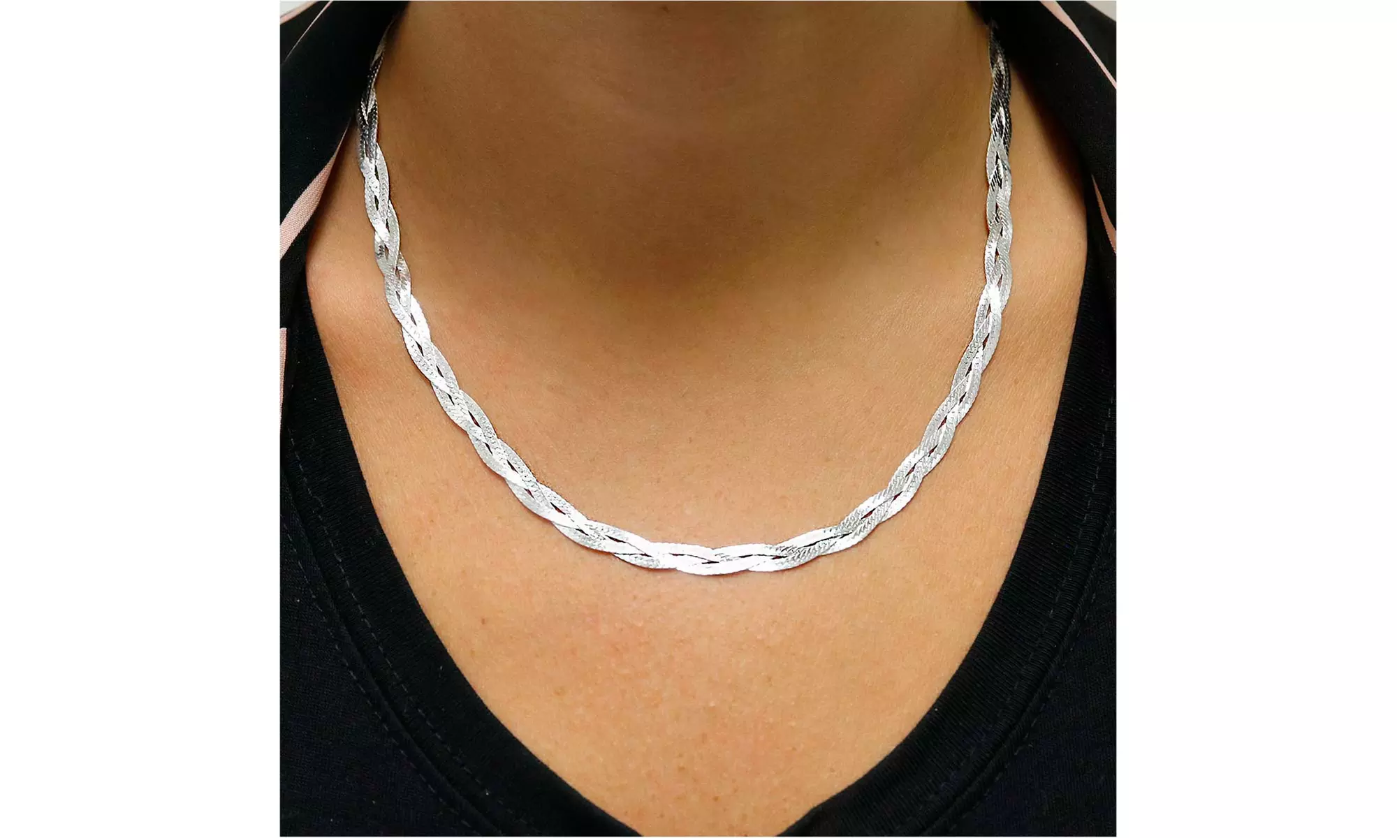 Solid Sterling Silver 6MM or 3MM Diamond Cut Braided Herringbone Necklace