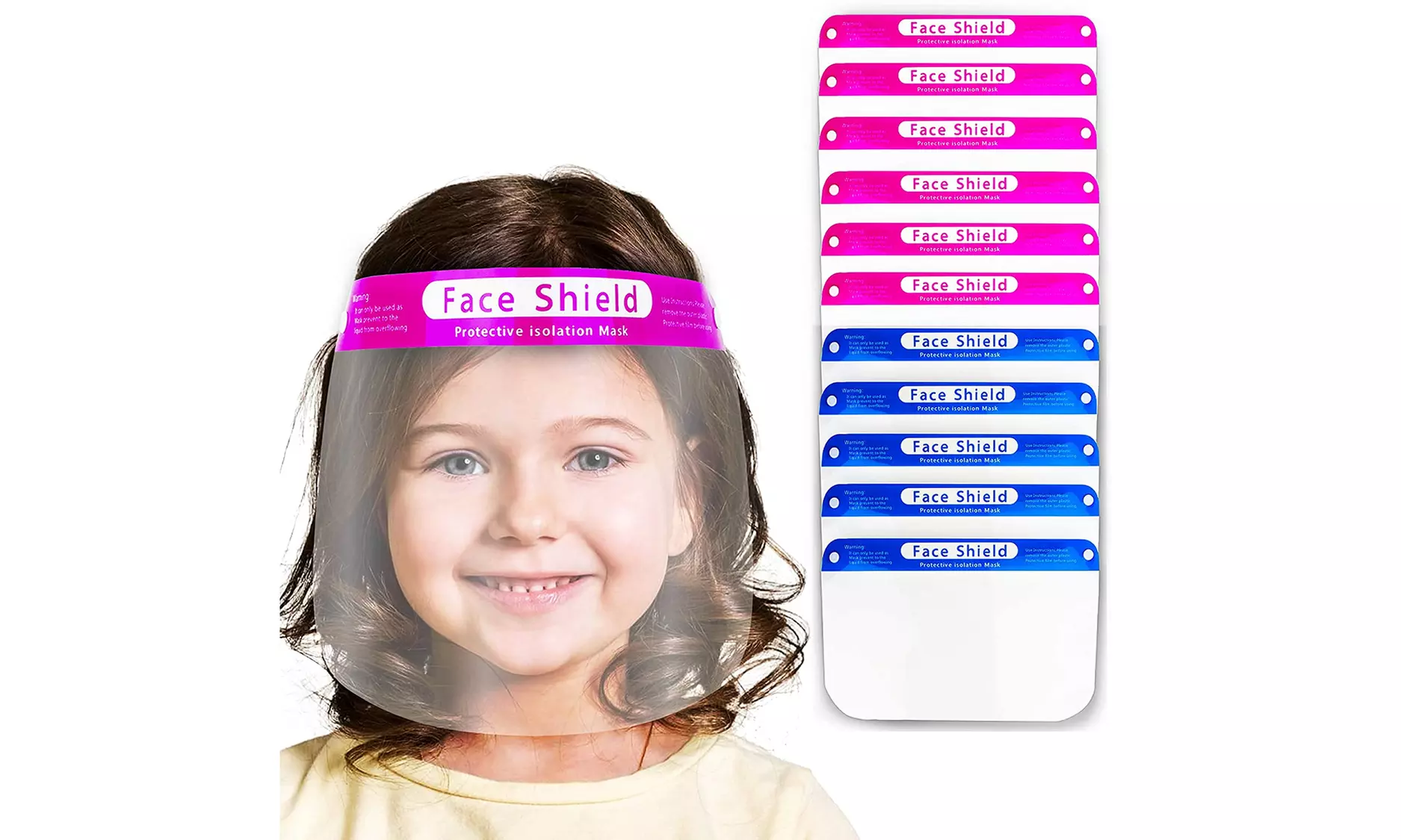 Face Shield Blue & Pink 5, 10, 20, 50 Pack Children's Anti-Fog Transparent Cover - Primary Image