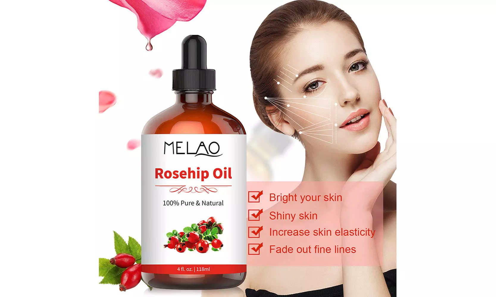 Electric Facial Blackhead Remover with 4 Probes & Rosehip Oil for Pores Shrink - Second Medium