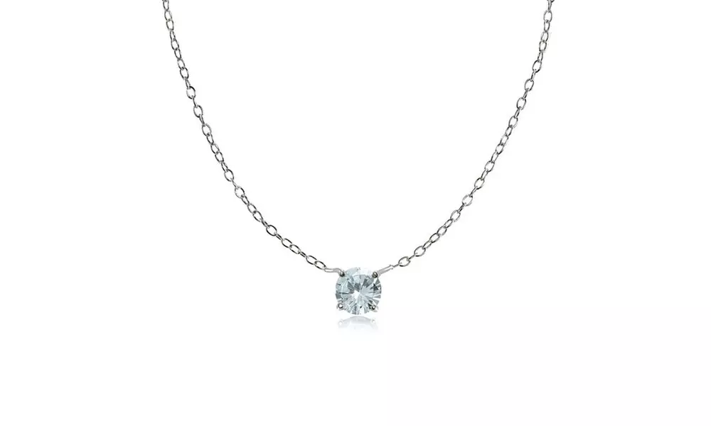 Sterling Silver Dainty Small Round Aquamarine Choker Necklace