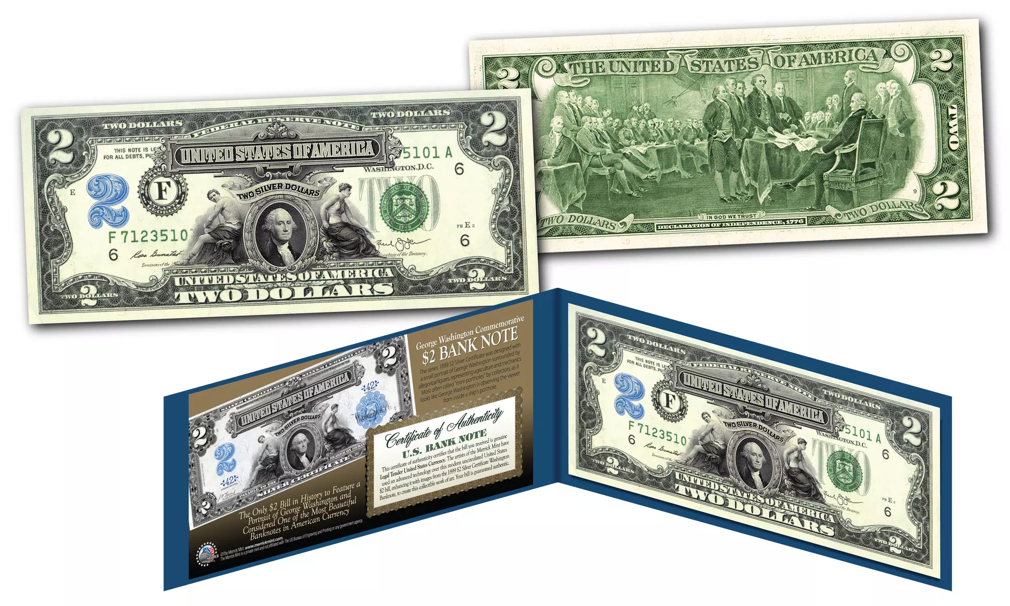 1899 George Washington Two-Dollar Silver Certificate Designed on Modern Bill - Primary Image