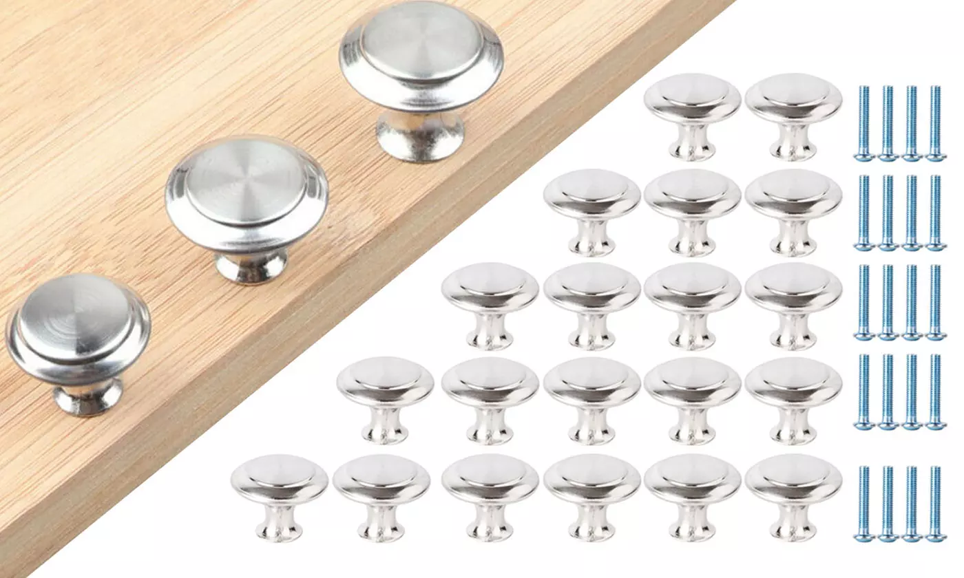 20Pcs/Set Satin Nickel Kitchen Round Cabinet Knobs Hardware - Primary Image