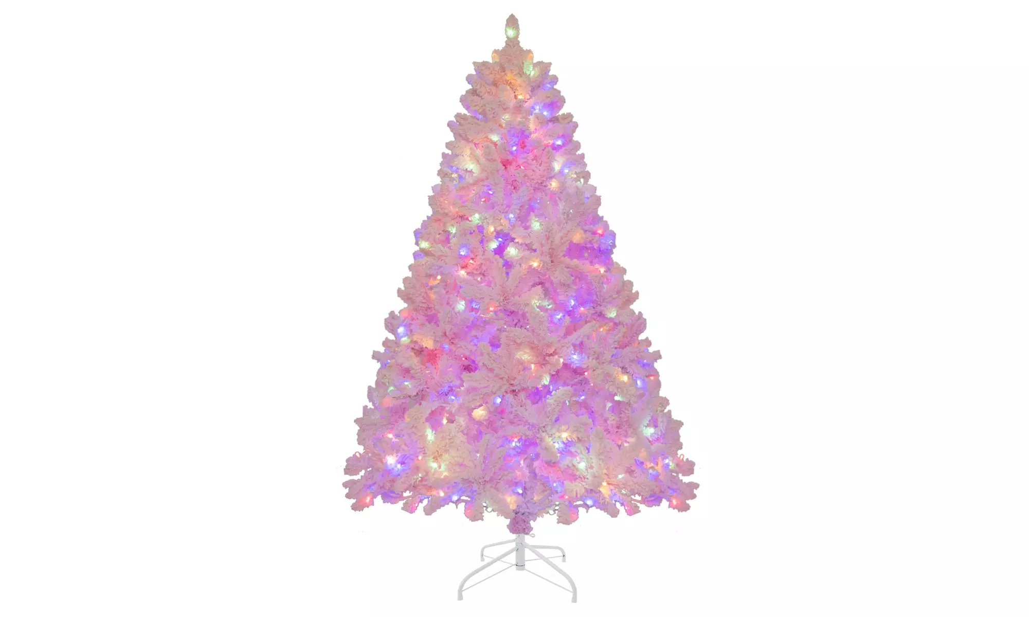 Costway 6 FT Flocked Artificial Christmas Tree Hinged LED Lights 808 Branch Tips - Primary Image