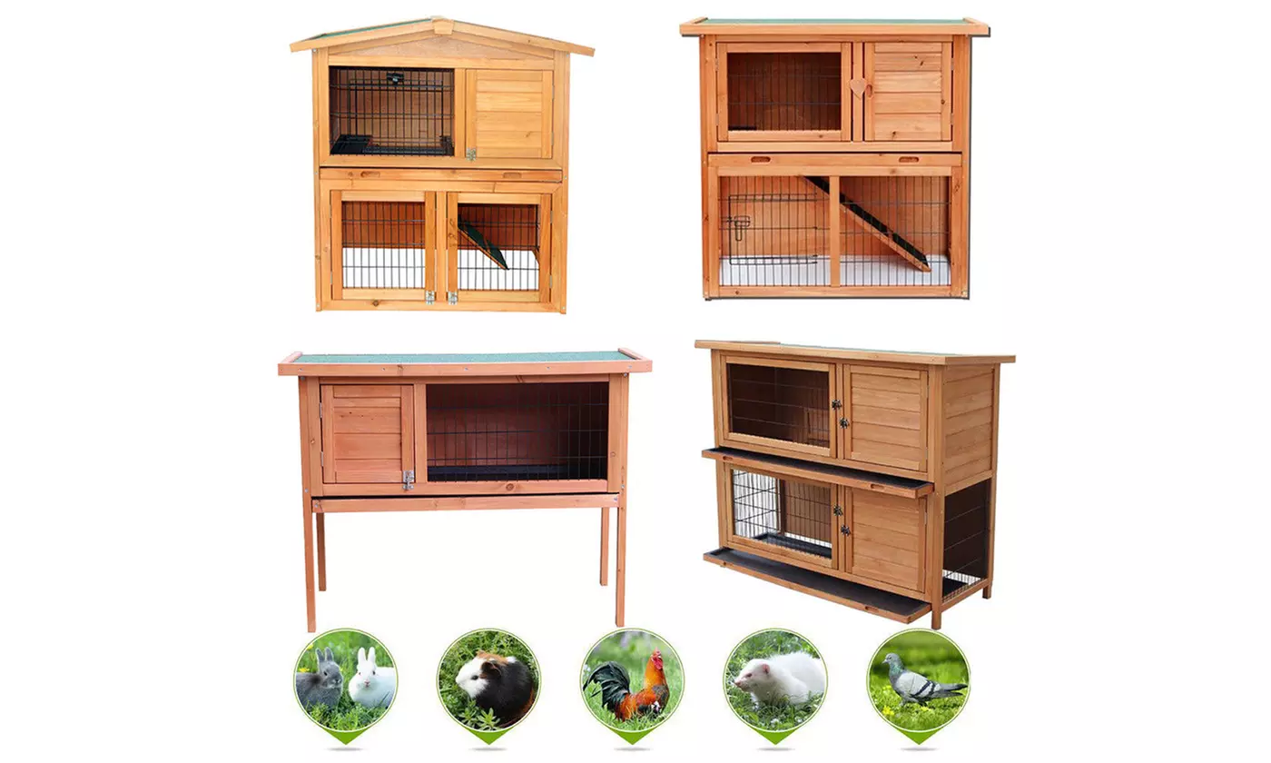  Wooden Chicken Coop Hen House Pet Animal Poultry Cage Rabbit Hutch - Primary Image