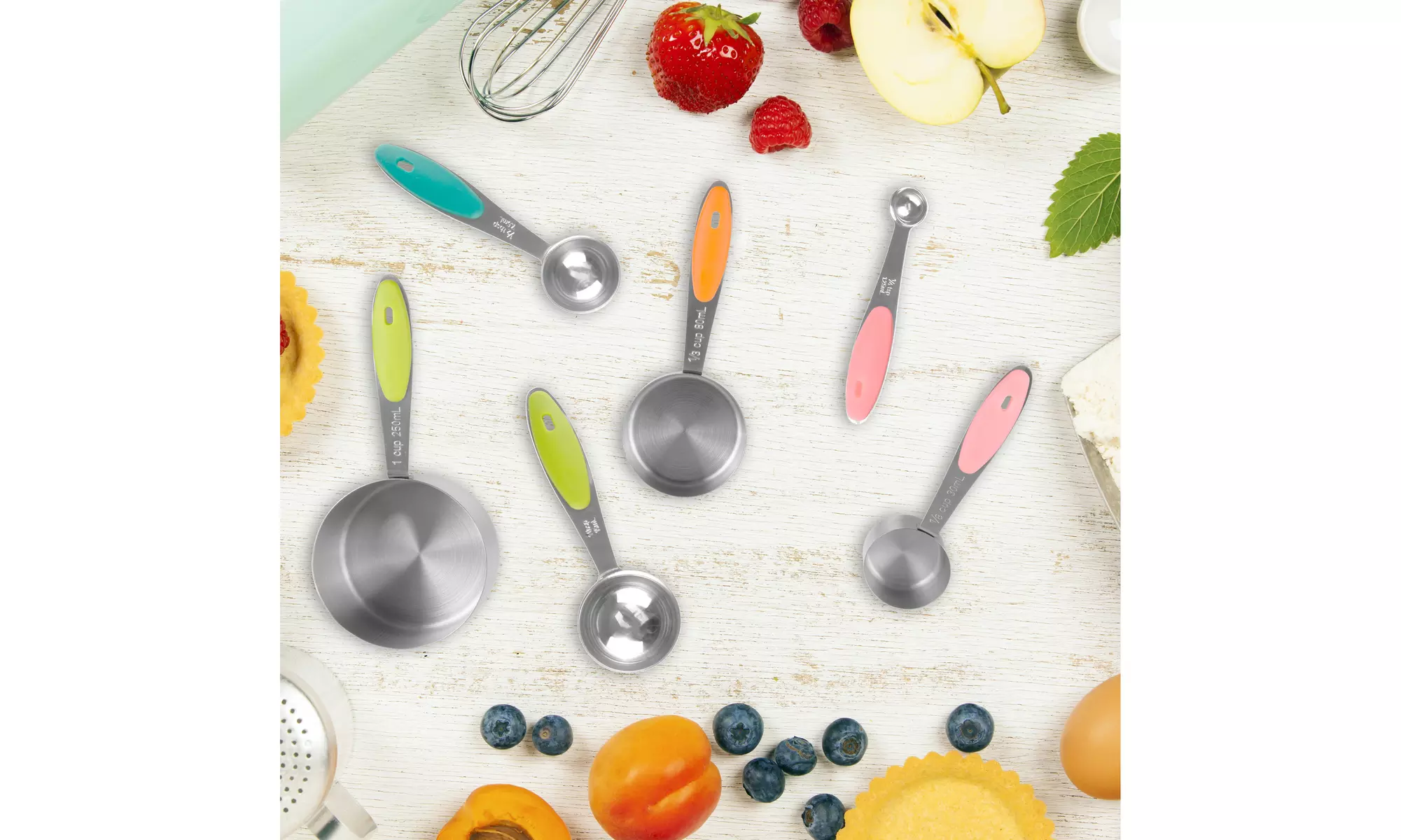 Measuring Cups and Spoons Matching Set Stainless Steel Silicone Handles