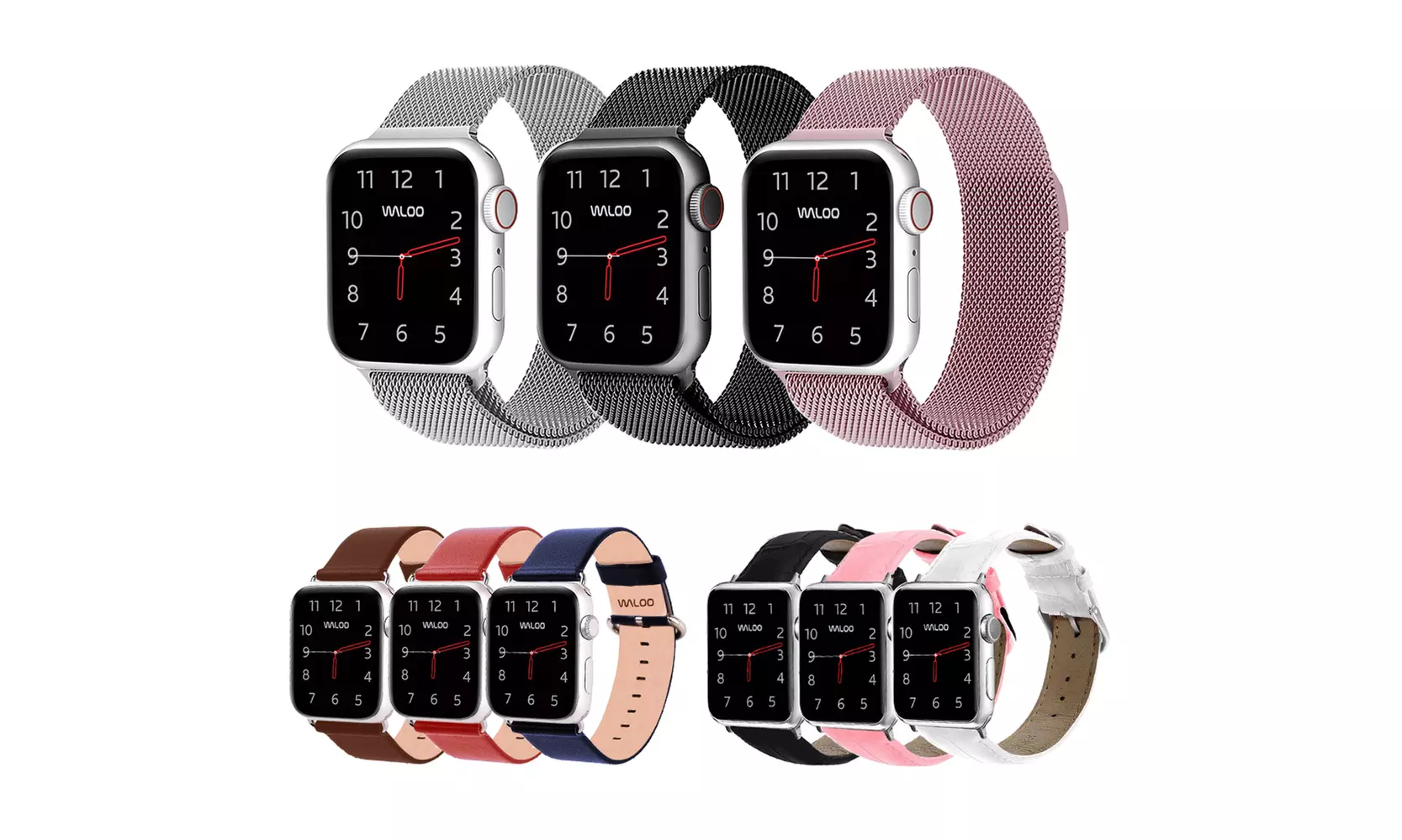 Waloo Milanese, Leather Grain & Crocodile Leather Apple Watch Band Bundle - Primary Image