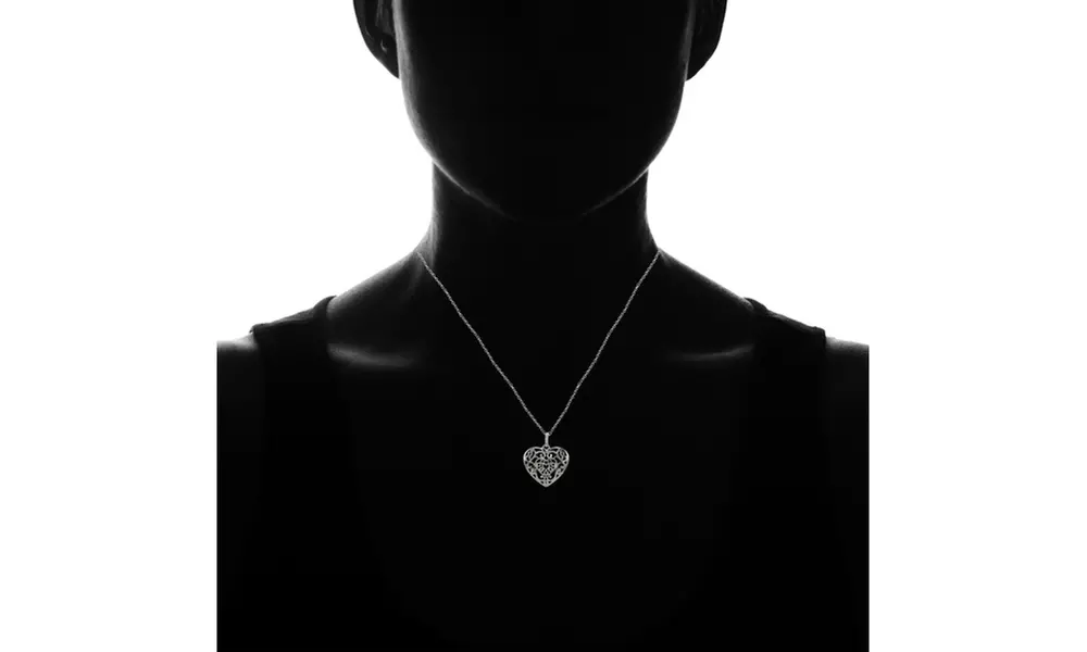 Sterling Silver High Polished Filigree Heart Necklace