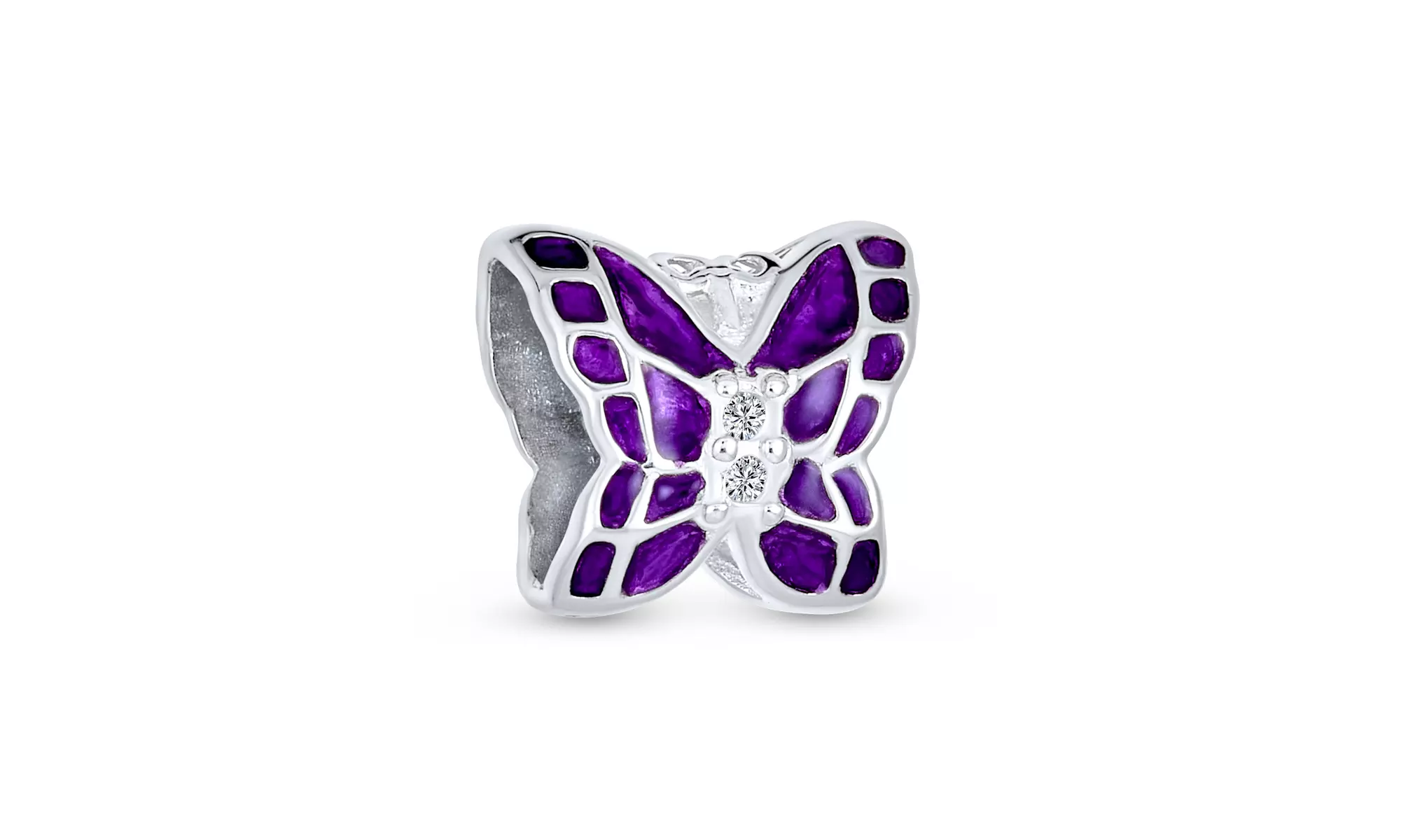 Garden Insect Spring CZ Butterfly Charm Imitation Amethyst .925 Silver - Primary Image