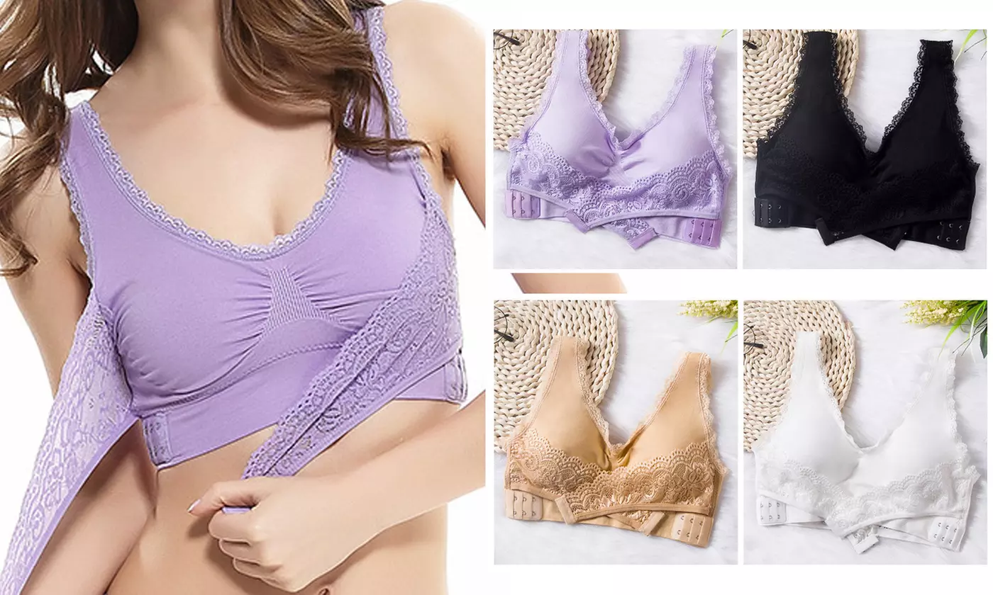 Women Sports Bra Seamless Front Cross Side Buckle Lace Sport Bra Workout Yoga - Primary Image