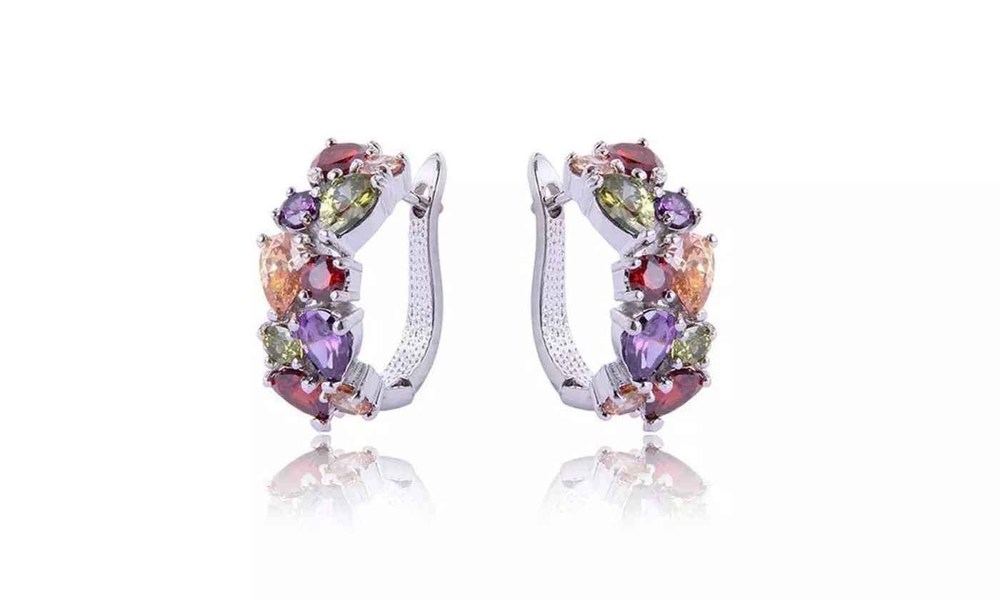 Women's Jewelry Colorful Amethyst & Ruby 925 Sterling Silver Hoop Earrings - Primary Image