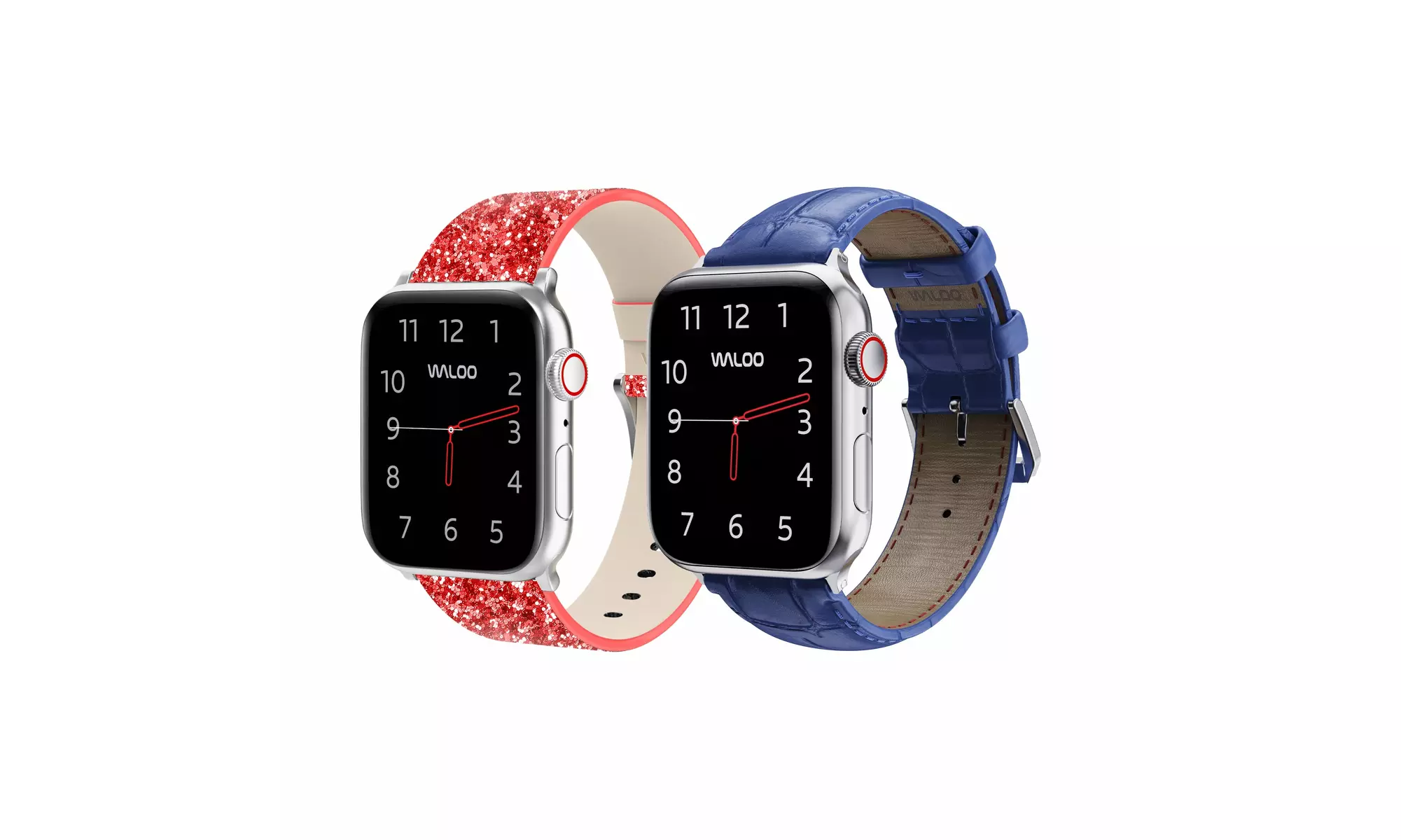 Waloo 2-Pack Leather Bling and Crocodile Embossed Apple Watch Bands