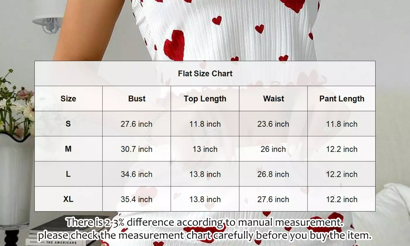 Women Cute Heart Printed Cami Top and Shorts Pajama Sets