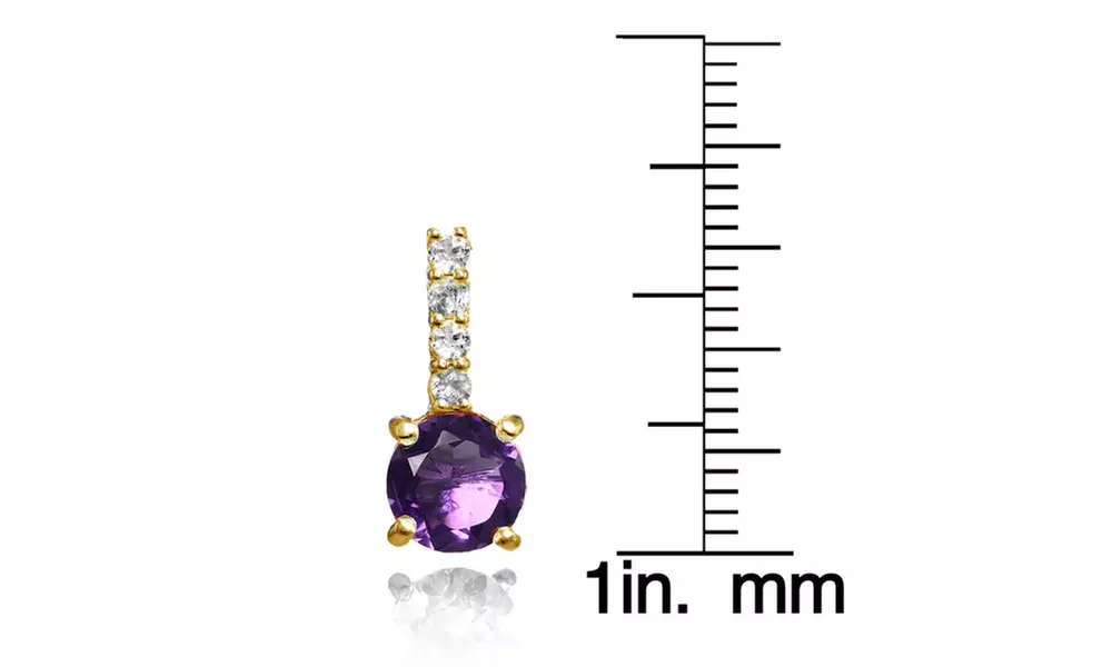 Yellow Gold Flashed Silver African Amethyst & White Topaz 5-Stone Drop Earrings