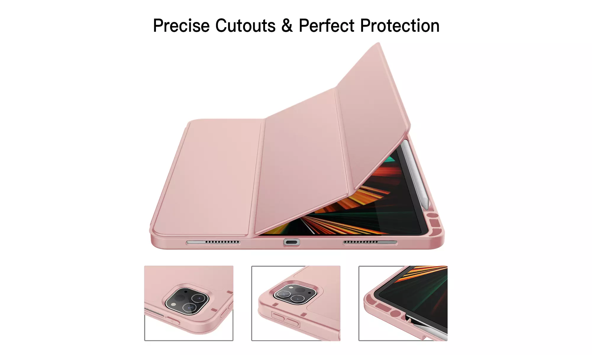 iPad Pro 12.9'' (2022/2021) Case with Pencil Holder, Support 2nd Pencil Charging
