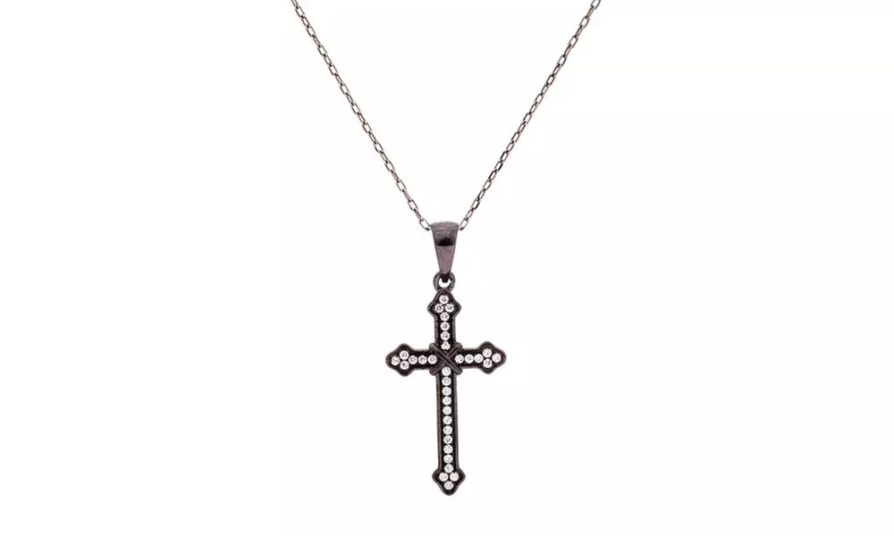 Black Onyx Sterling Silver CZ Cross Pendant - Primary Image