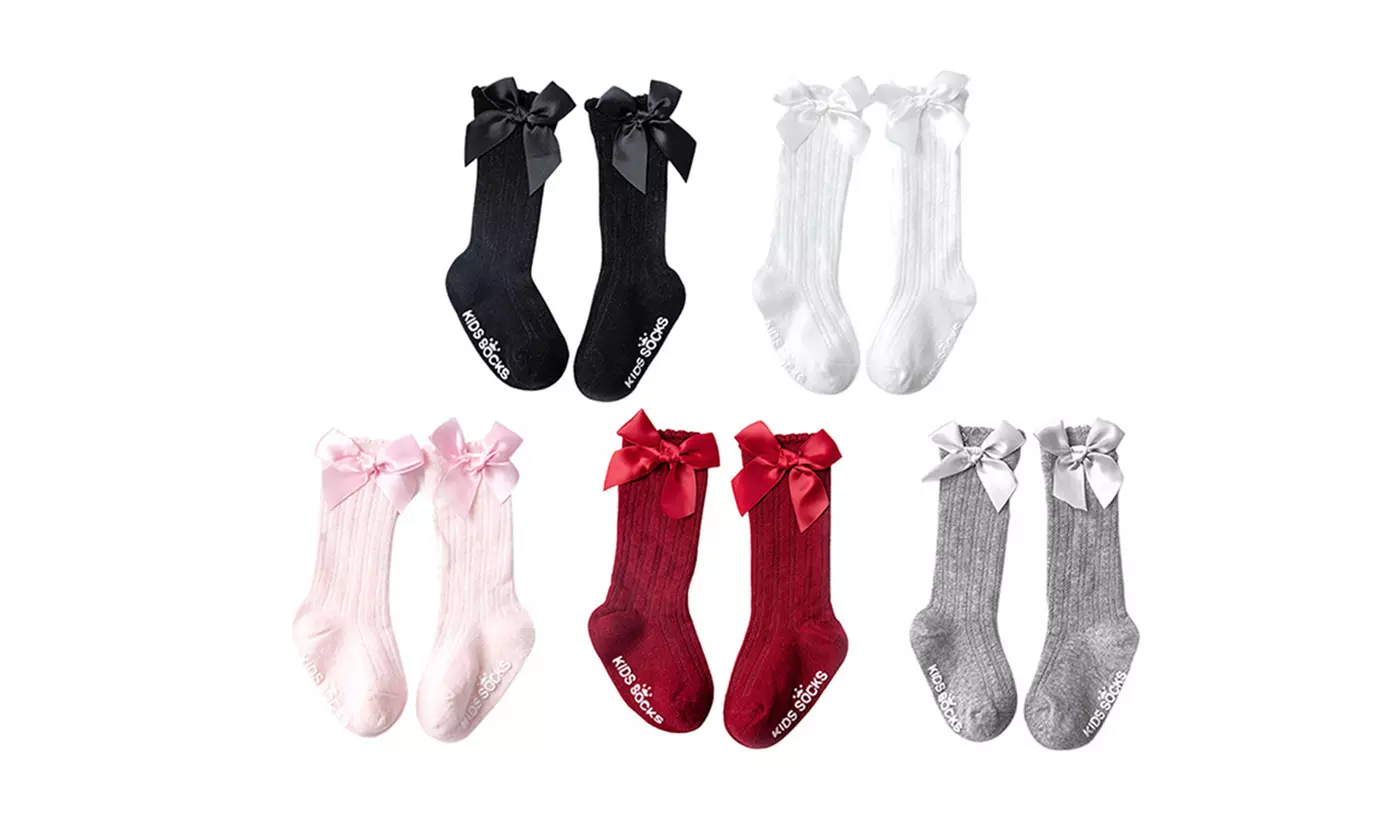 Baby Girls Knee High Cotton Uniform Socks Tube Ruffled Stockings Set(5-Pack)
