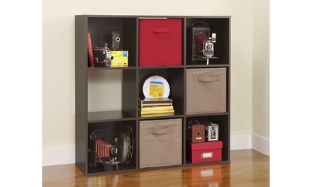 9 Cubes Organizer Wood Bookshelf Open Shelf Bookcase , 4-Tier Storage ...