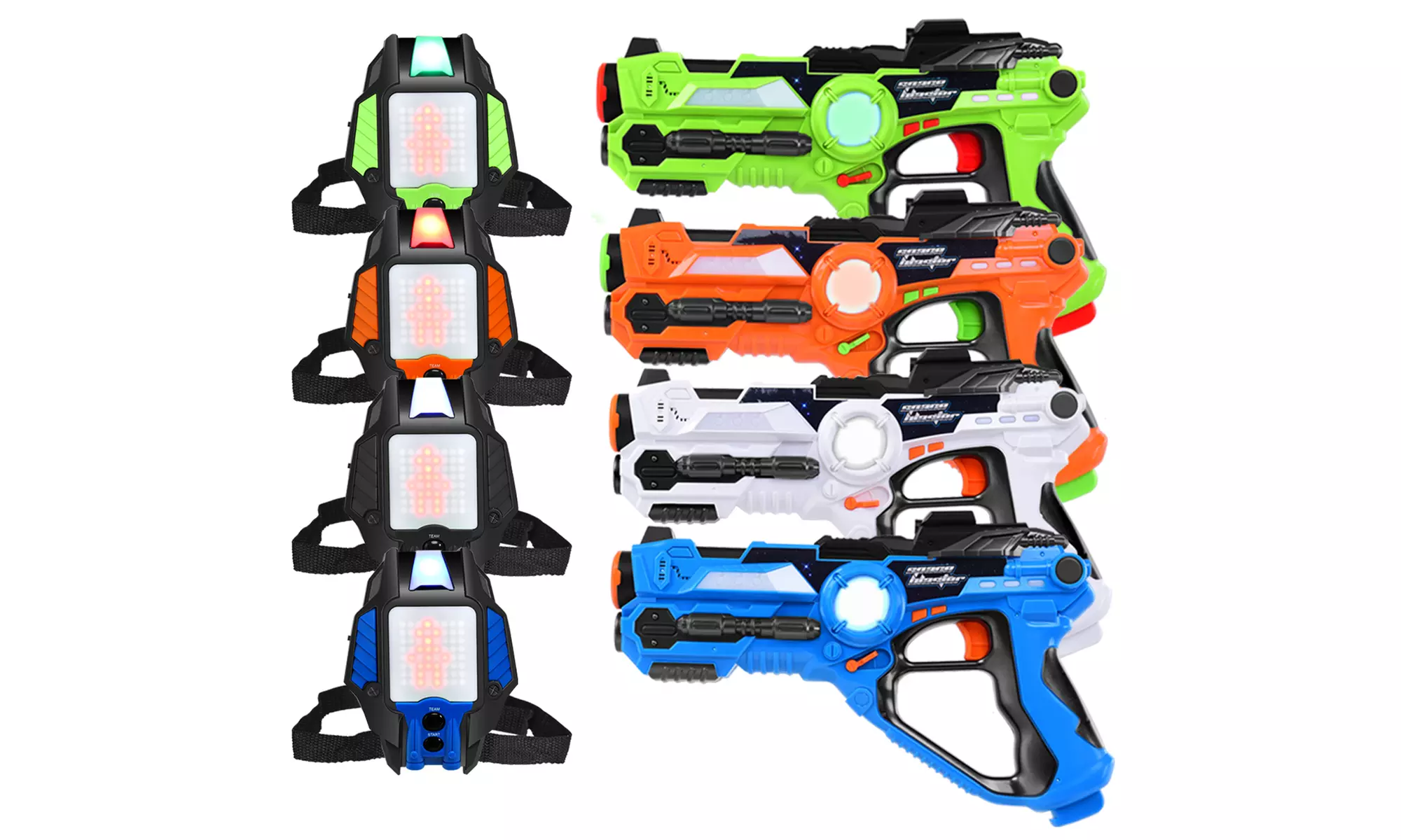 Set of 4 Laser Tag Guns Set w/ Vests LED Target Armor 4 Player Kids and Adults  - Primary Image