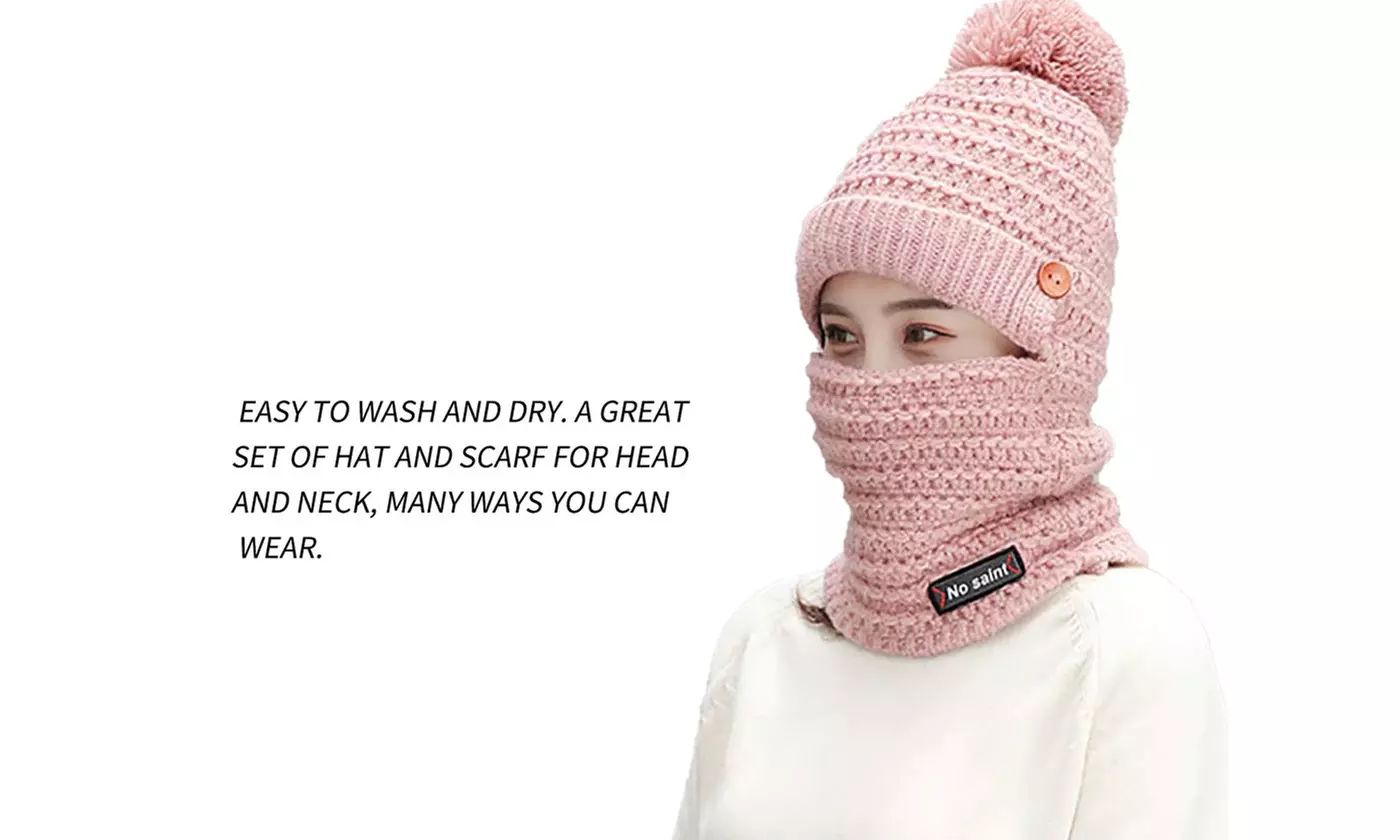 Womens Winter Hat Warm Thick Cap Scarf Knit Ski Beanies