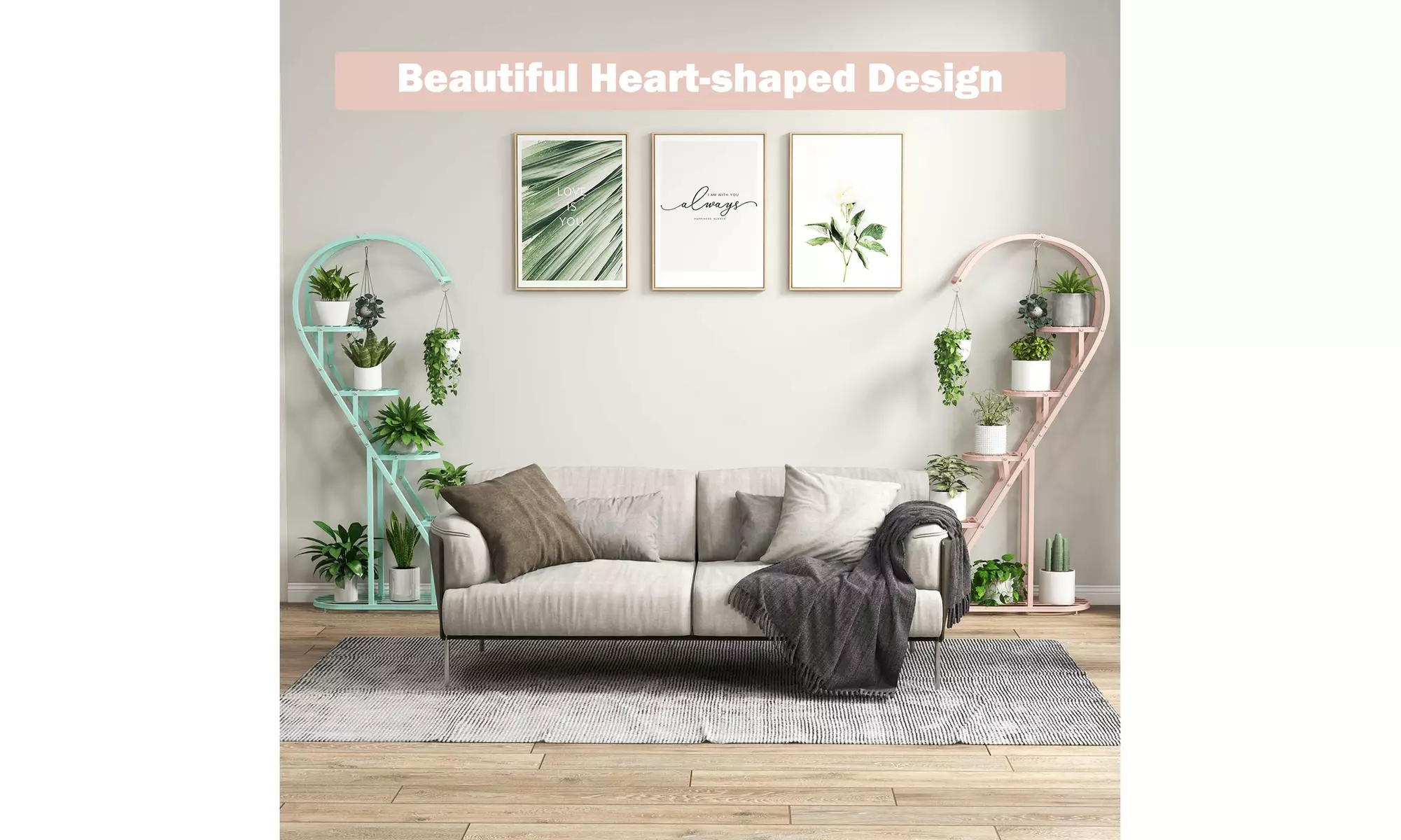5 Tier Metal Plant Stand Heart-shaped Shelf w/ Hanging Hook for Multiple Plants