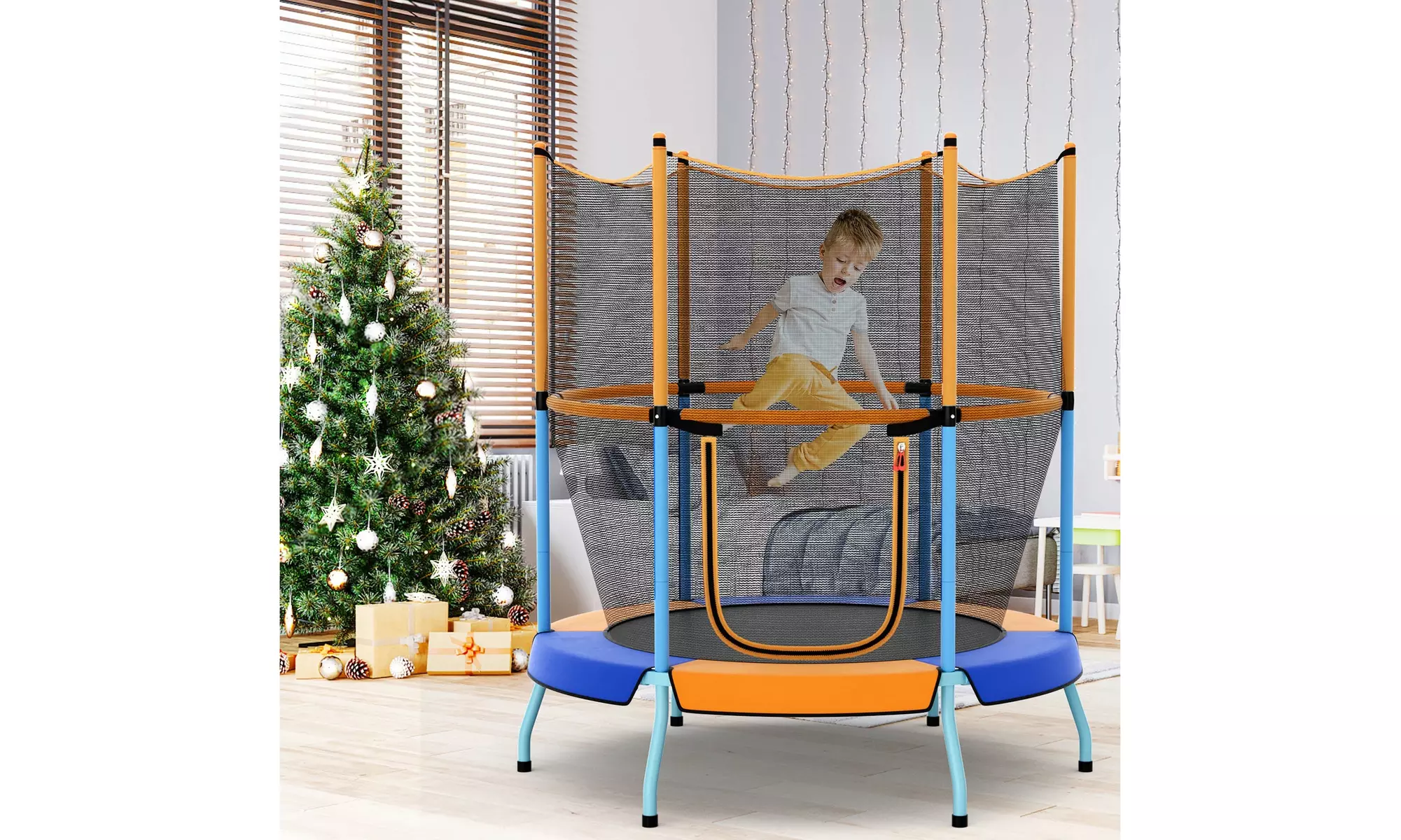 Costway 48" Toddler Trampoline for Kids w/ Safety Enclosure Net Heavy-duty Frame