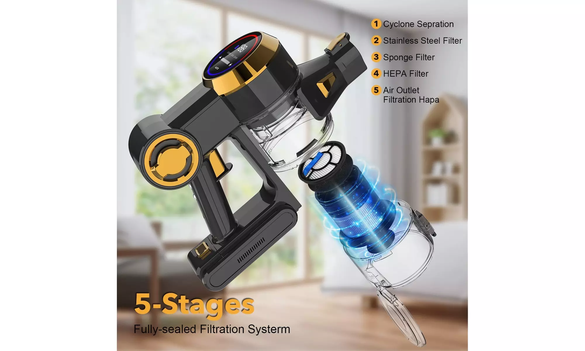 Nicebay EV-6803 Cordless 25Kpa Brushless Cordless Stick Vacuum (Gray) - Renewed