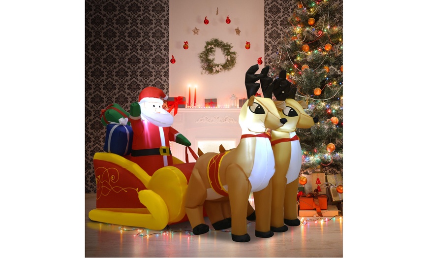 Image 5: 7 Ft Waterproof Inflatable Double Deer w/ Sled Christmas Decoration