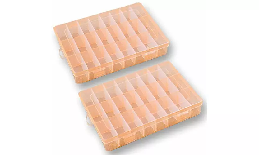 2-Pack 24 Grids Plastic Storage Box Jewelry Earring Tool Containers Organizer