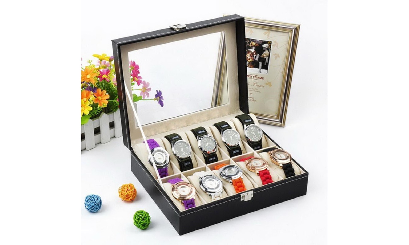 6/10/12/20/24 Slots Watch Box Display Case Organizer Jewelry Storage & Lockable