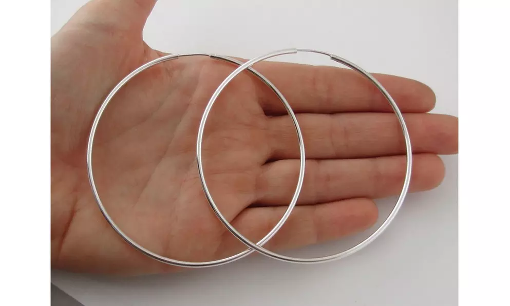 Fine Italian 925 Sterling Silver 65MM Large Oversize Endless Hoop Earrings