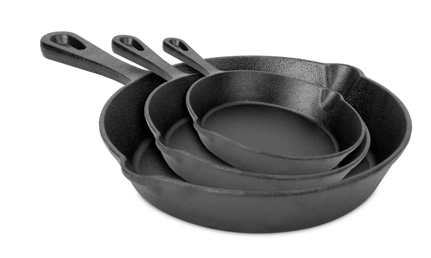 NewHome 3-Piece Pre-Seasoned Non-Stick Cast Iron Skillet Set (6", 8", 10")