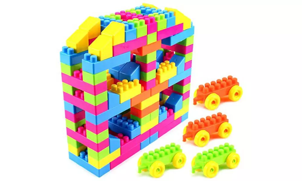 Building Blocks 134 Piece Toy Interlocking Building Blocks Set, Bright Colors - Primary Image