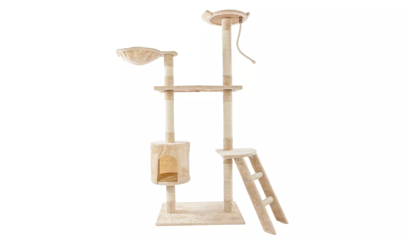 60" Solid Cute Sisal Rope Plush Cat Climb Tree Cat Tower Beige - Second Medium