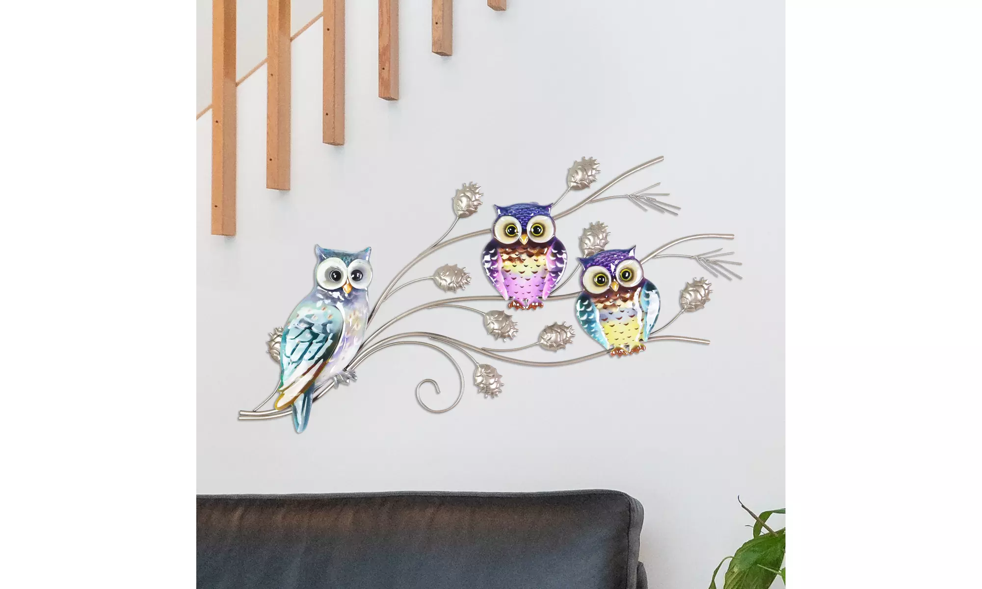 Exhart Three Owl Family Metal Wall Art, 28 by 11.5 Inches - Primary Image
