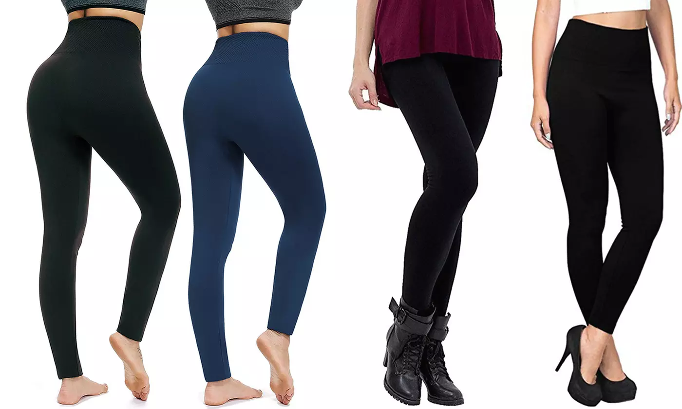 Women Fleece Lined Leggings High Waist Seamless Warm Tummy Control - Primary Image