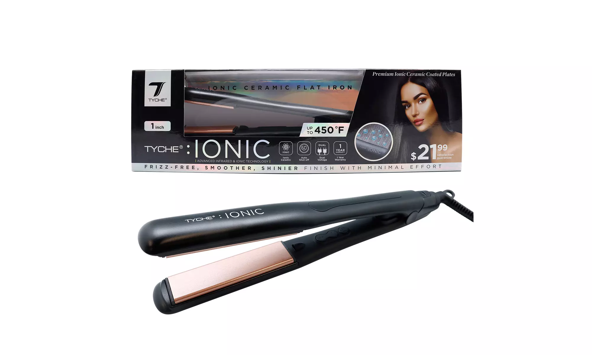 Tyche Ionic 1 Inch Flat Iron upto 450 F, Black - Primary Image