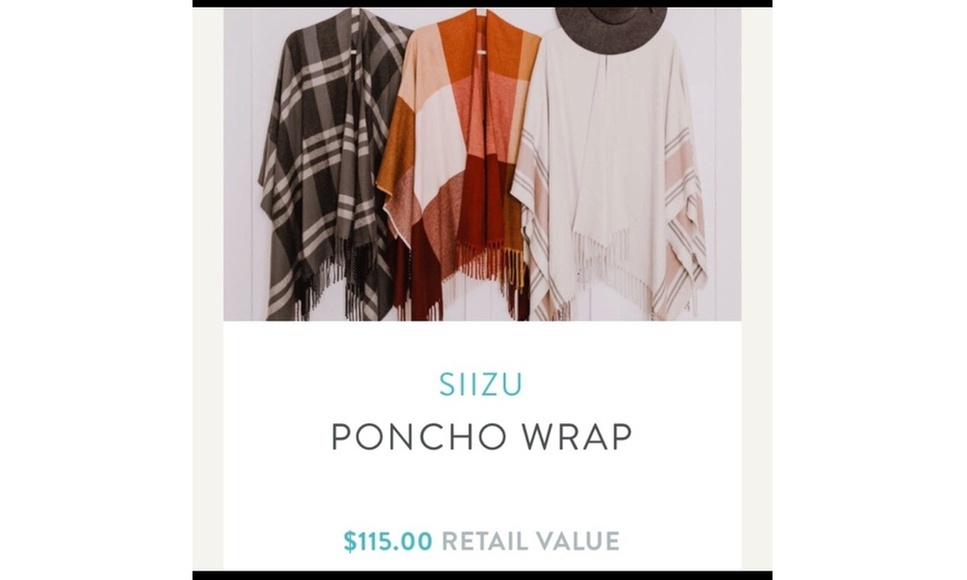 Siizu Causebox Cream Pink Gray Winter Poncho Wrap 100% NEW    - Primary Image