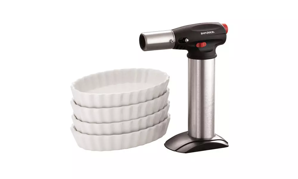 BonJour Chef's Tools Butane Creme Brulee Torch and Porcelain Ramekin Set 5pc - Primary Image