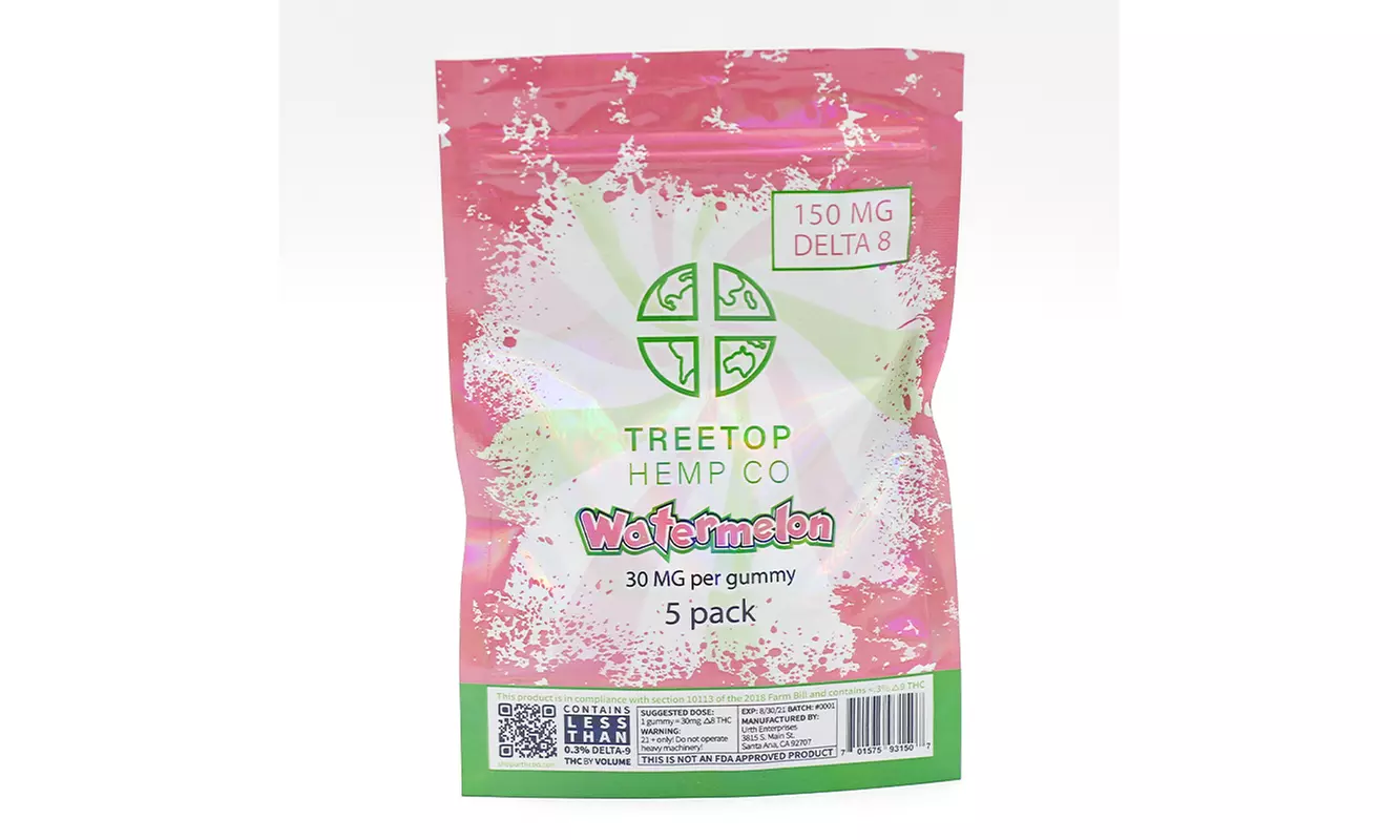Delta 8 CBD Watermelon Gummies By Treetop Hemp Co. - 5ct/ pack - Primary Image