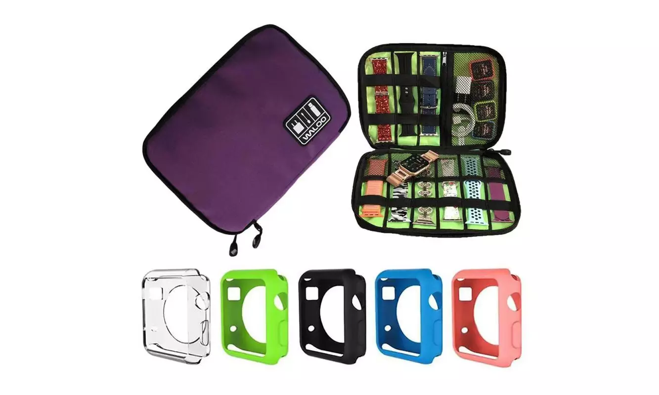 Waloo Apple Watch Band Organizer with Five pack of Faceplate Cover Bundle