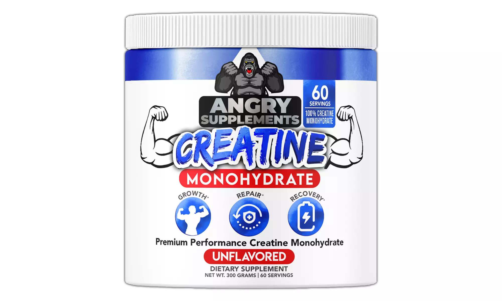 Angry Supplements 100% Creatine Monohydrate Premium Unflavored Powder 2-Pack