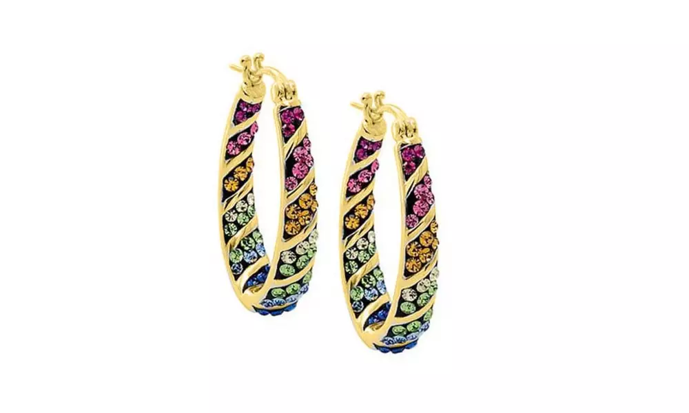 Multi Color Rainbow Hoop Earrings Made With Crystals From Swarovski