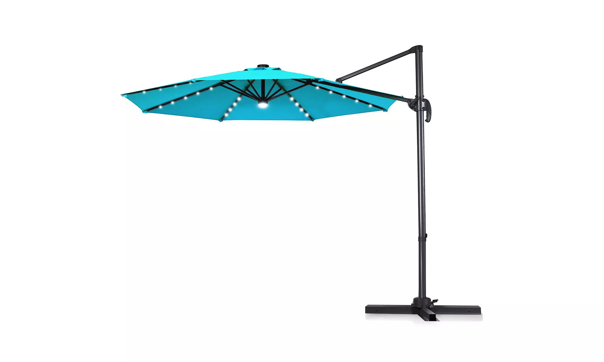 10ft Solar LED Cantilever Offset Patio Umbrella Aluminum Turquoise - Primary Image