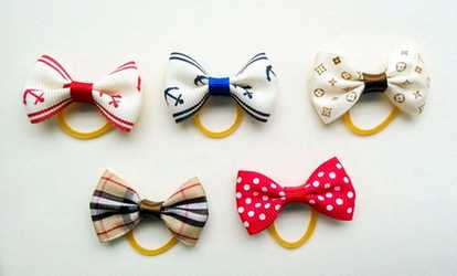Cute Dog Fashion Hair Bows With Different Prints - 5 pack