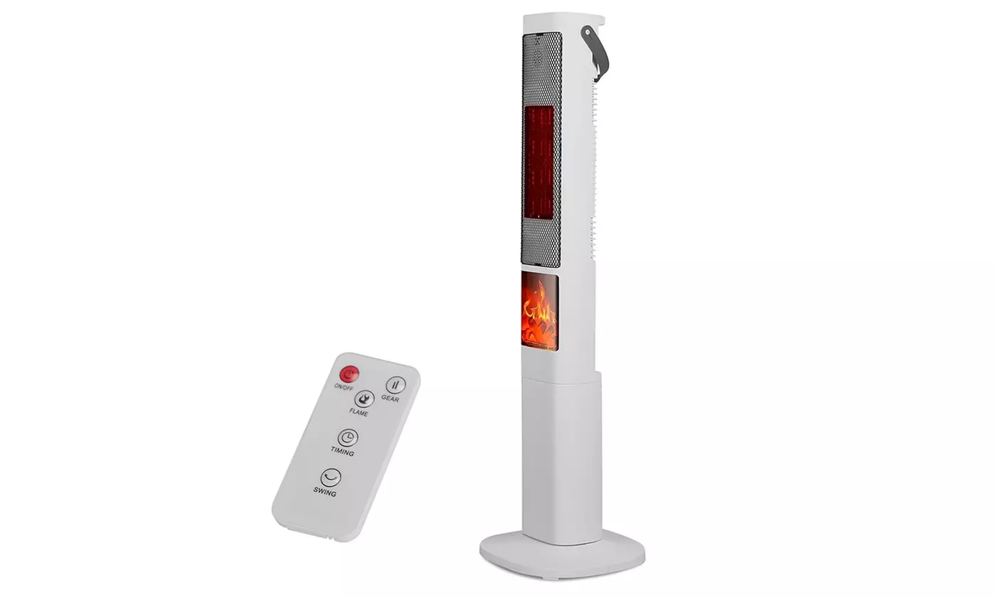 iMounTEK 1500W Oscillating Ceramic Tower Space Heater with 3D Flame & 3 Modes