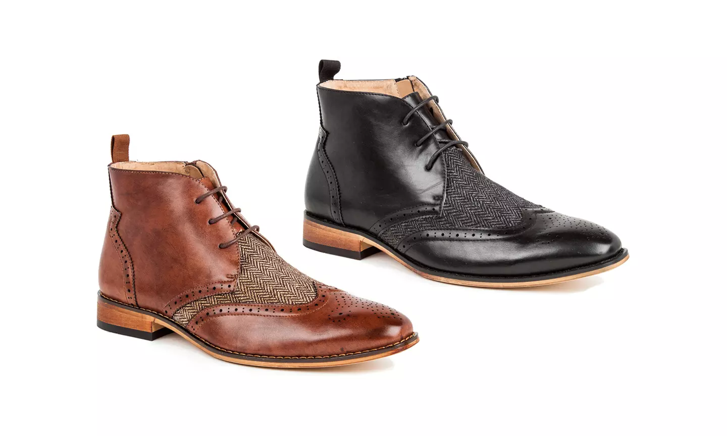Gino Vitale Men's Wingtip Brogue Herringbone Dress Boots - Primary Image