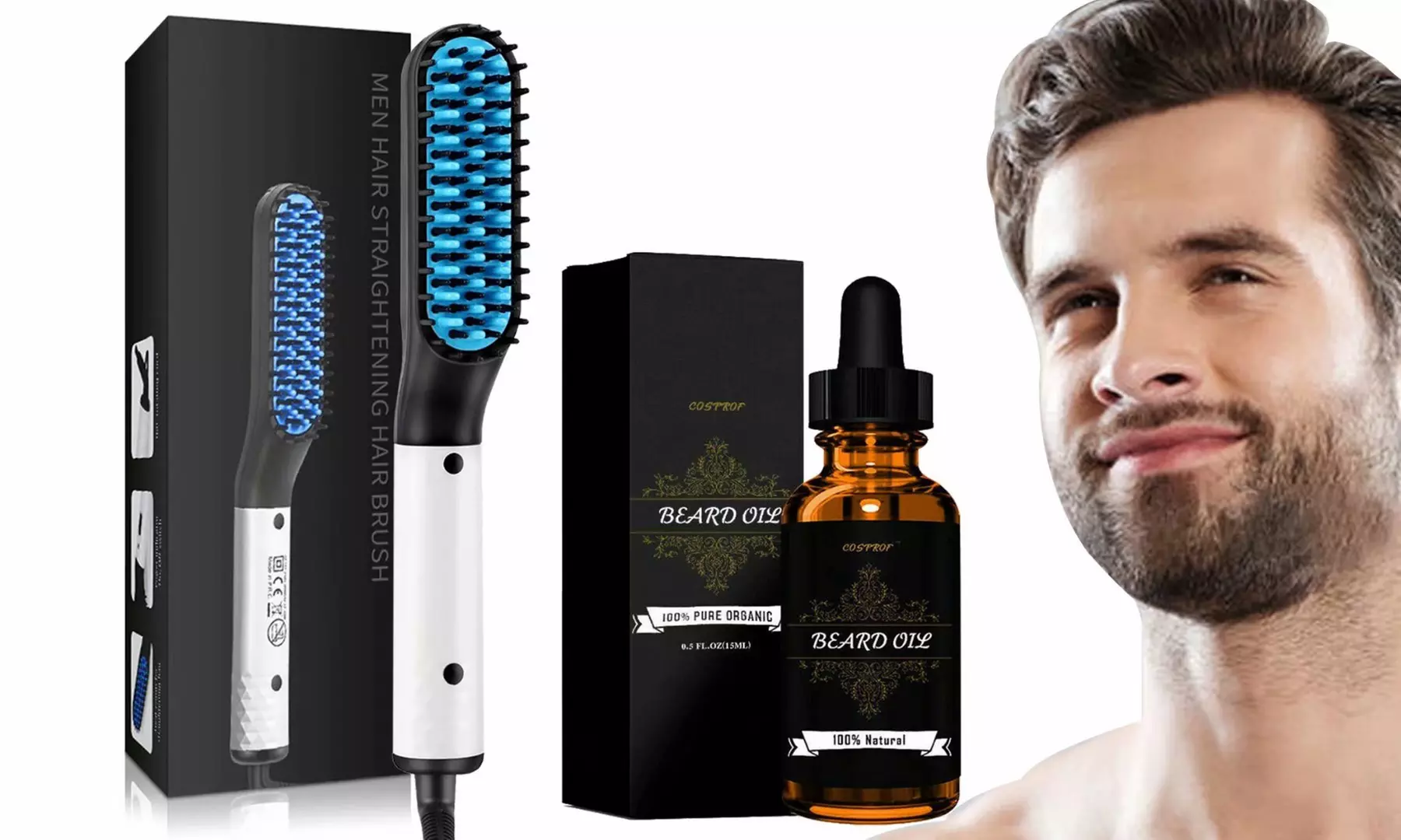 Beard Straightener Heated Beard Comb and Beard Brush for Men with Beard Oil - Primary Image